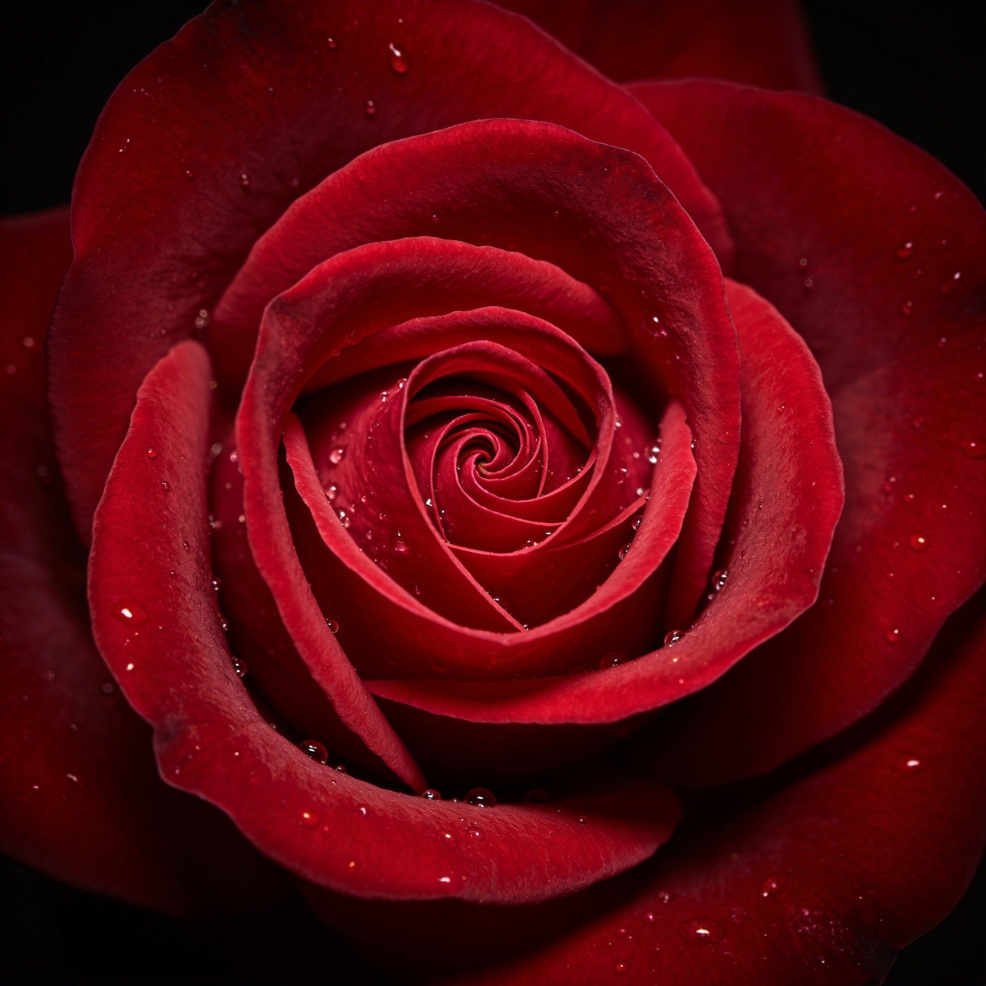 Macro close-up of a single deep red Freedom rose with dewdrops on the petals, wholesale roses farm-direct from Kataleia